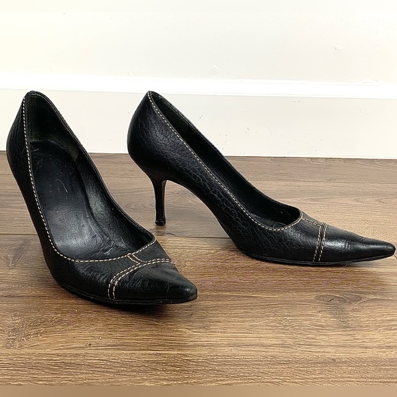 Women’s Vintage Dolce & Gabbana Black Stitched Pointed Heels Pumps, SZ: 38 - Picture 6 of 15